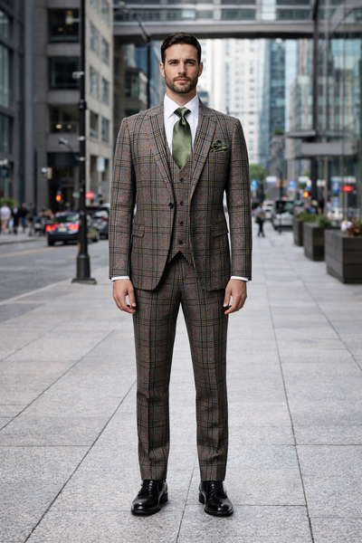 Rossiman Heritage Brown & Olive Plaid 3-Piece Gentleman’s Suit