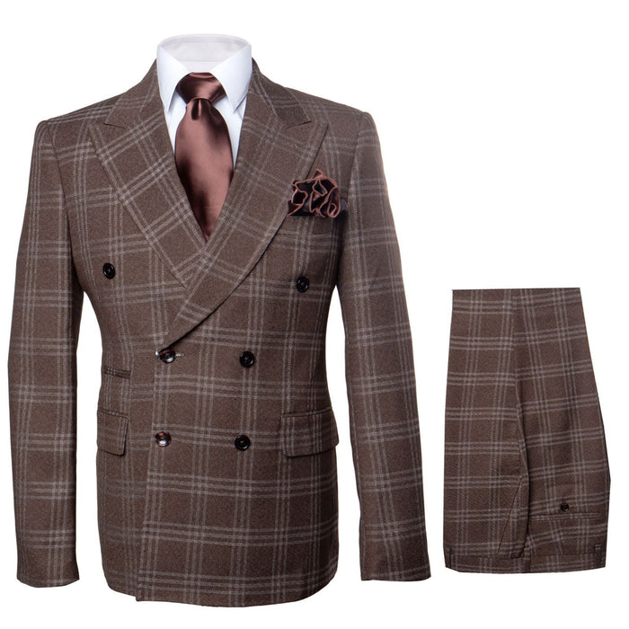 Brown Windsor Plaid Double-Breasted 3-Piece Executive Suit by Rossiman