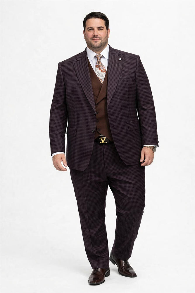 Brown Plaid Suit - Copper - Orange - Rust Color Double Breasted Vest Windowpane Pattern Suit - Wool Suit - Peak Lapel Side Vented Modern Fit
