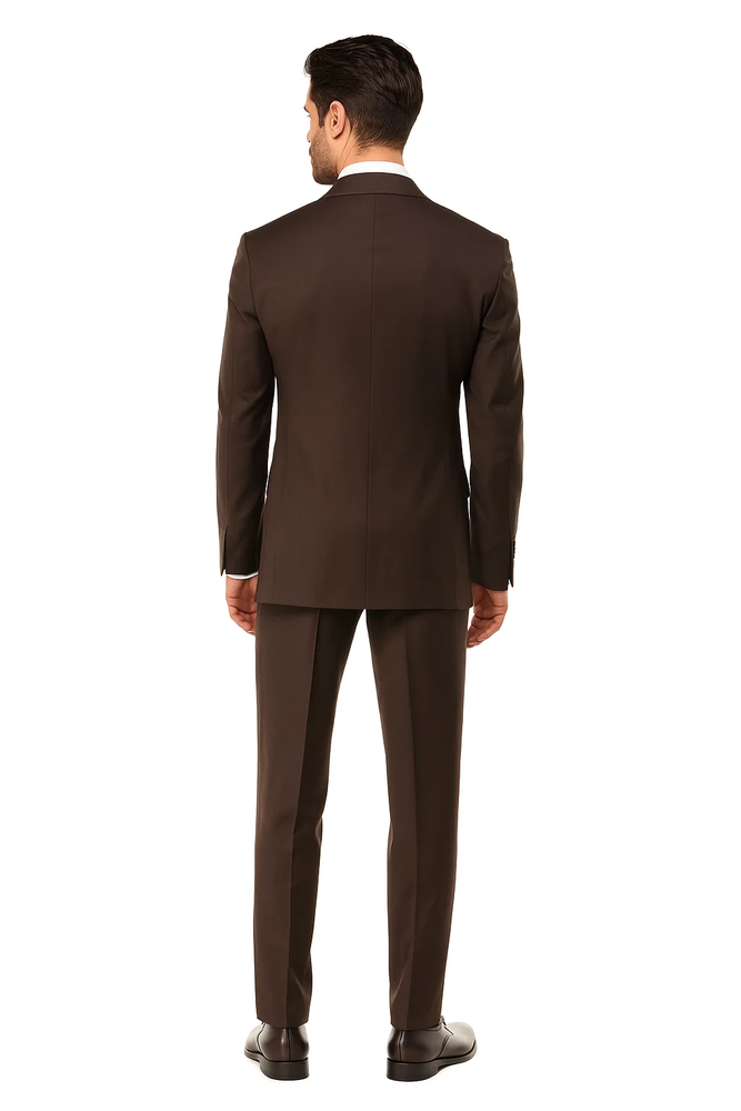 Suits With Baggy Pleated Pants - Wide Leg Pants 100% Wool - Classic Fit in Brown Color by Rossiman