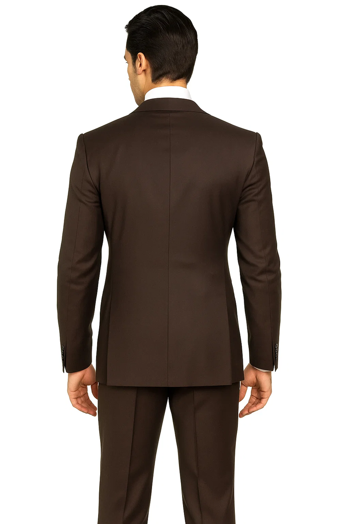 Suits With Baggy Pleated Pants - Wide Leg Pants 100% Wool - Classic Fit in Brown One Button 3 Piece Suit  by Rossiman