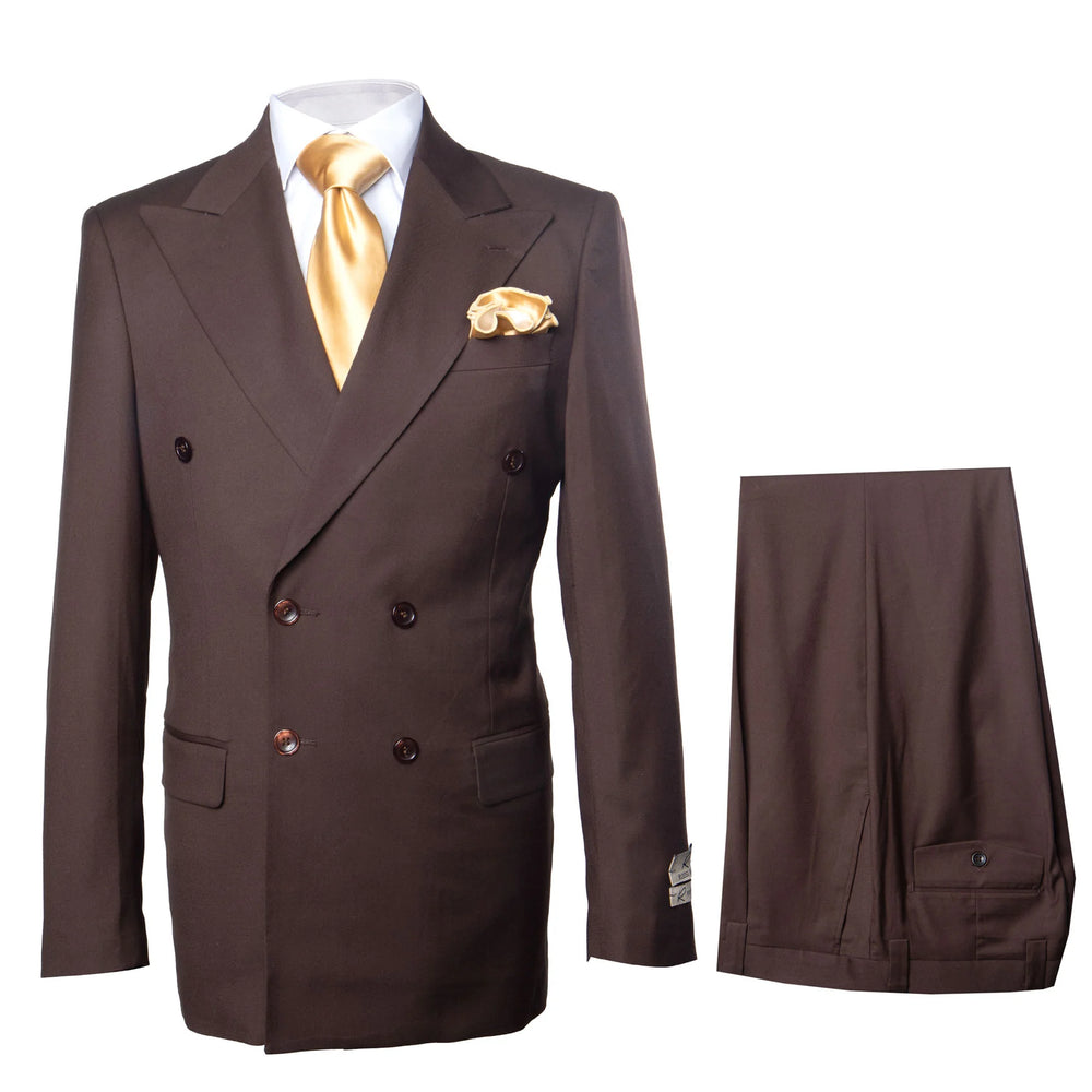 Suits With Baggy Pleated Pants - Wide Leg Pants 100% Wool - Classic Fit in Brown Color by Rossiman