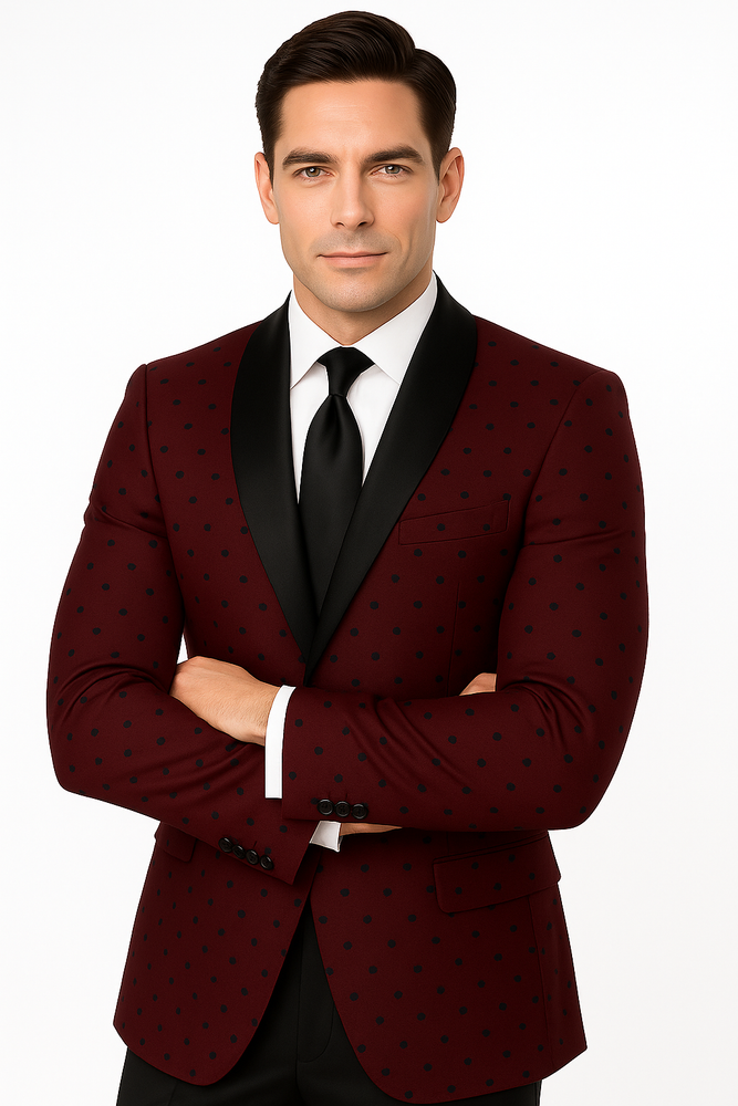 Burgundy Polka-Dot Pattern Tuxedo for Men's