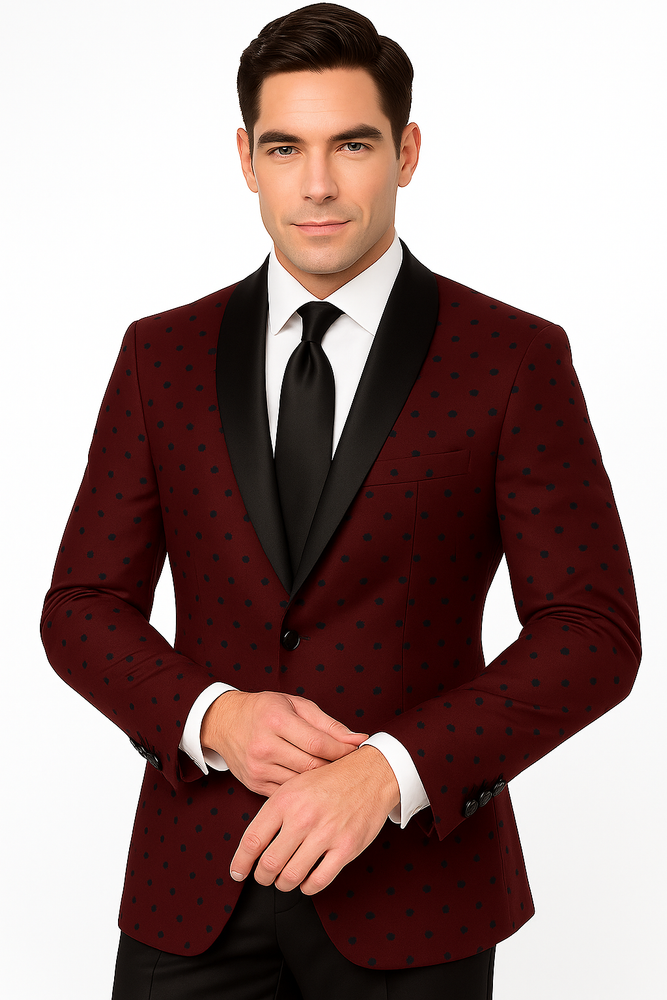 Burgundy Polka-Dot Pattern Tuxedo for Men's