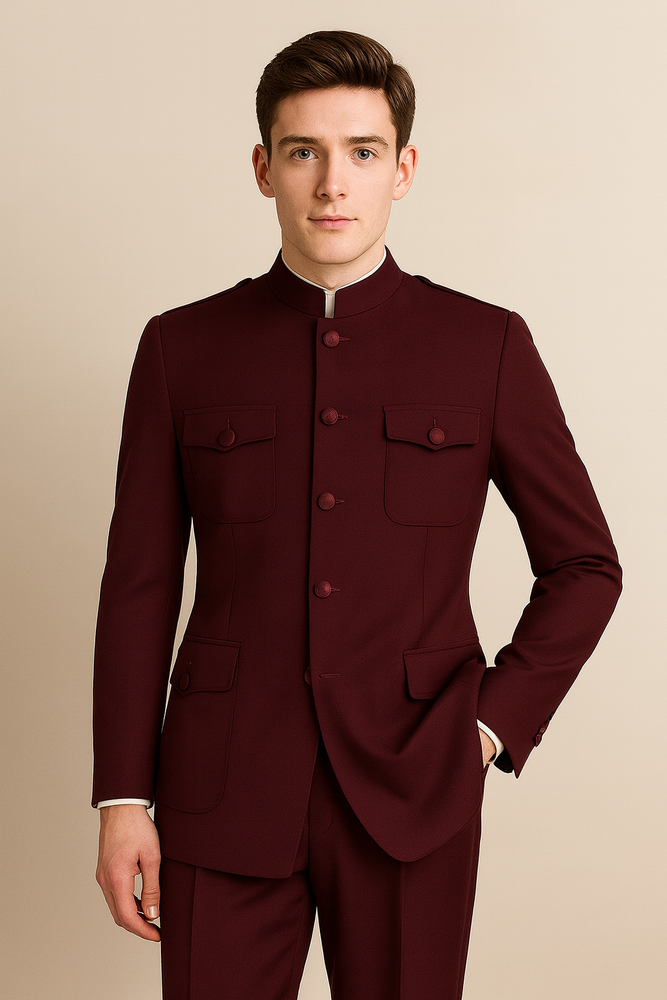 Apollo King Men's 2 Piece Nehru Style Suit Fashion Pockets