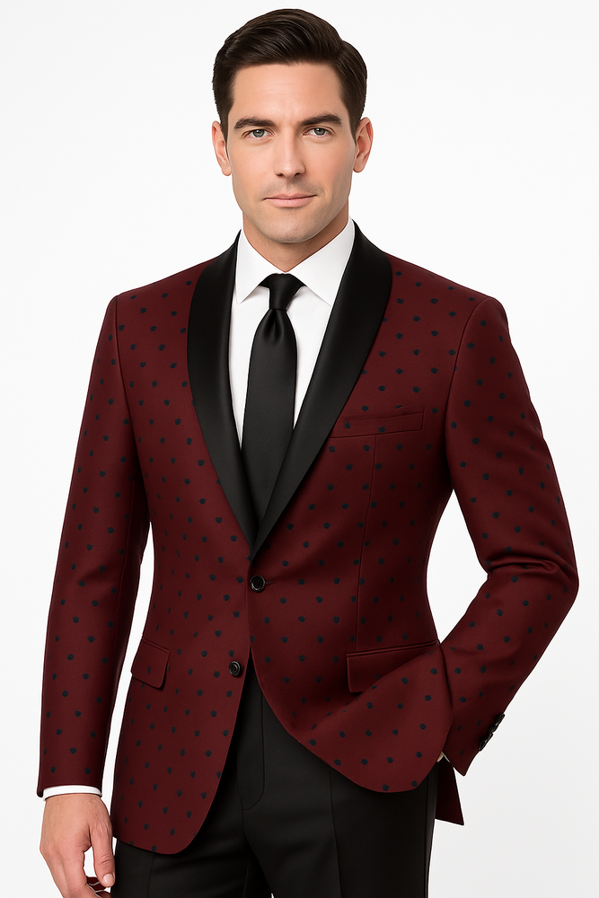 Burgundy Polka-Dot Pattern Tuxedo for Men's