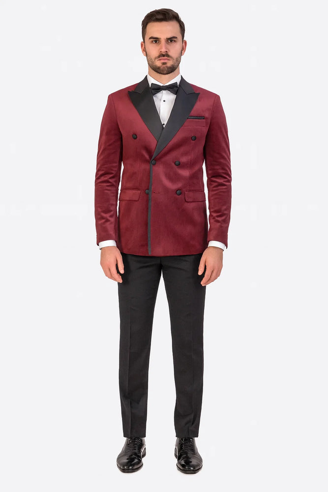 Burgundy Velvet Double Breasted Tuxedo Jacket – Wedding & Prom