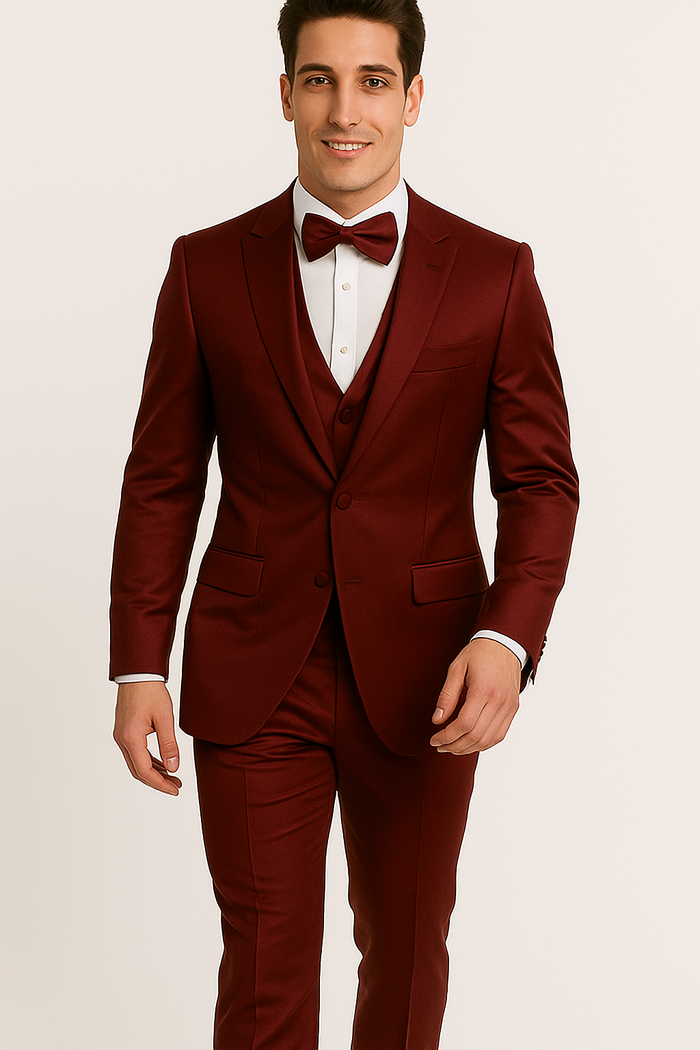 GroomFit: Burgundy Satin Tuxedo Ensemble