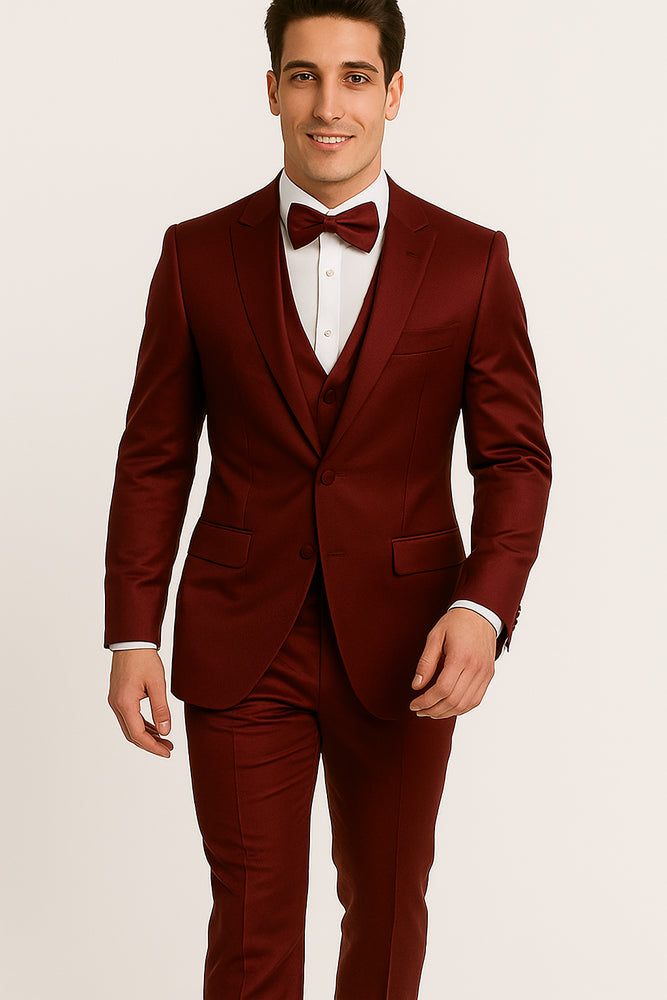 GroomFit: Burgundy Satin Tuxedo Ensemble
