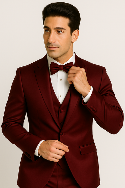 GroomFit: Burgundy Satin Tuxedo Ensemble