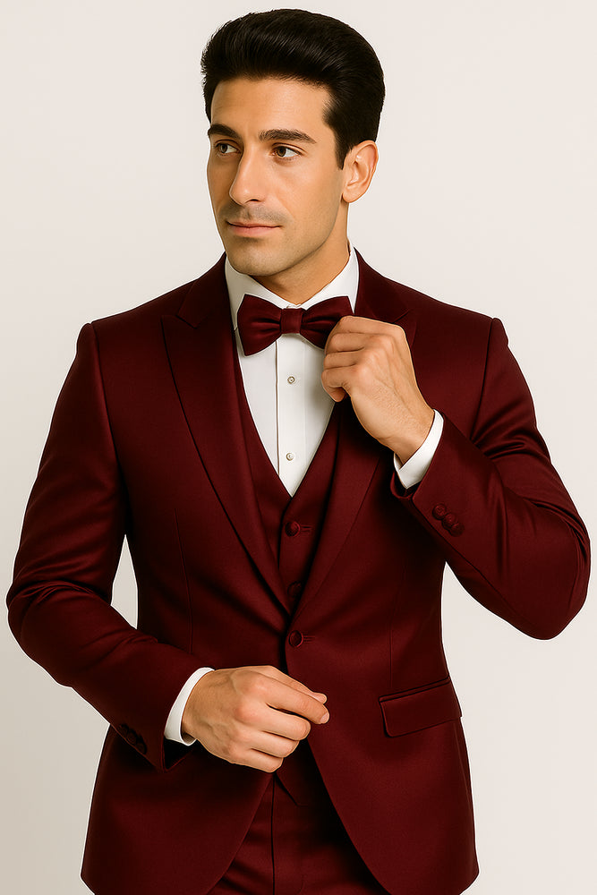GroomFit: Burgundy Satin Tuxedo Ensemble