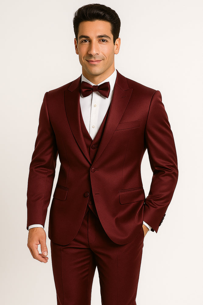 GroomFit: Burgundy Satin Tuxedo Ensemble