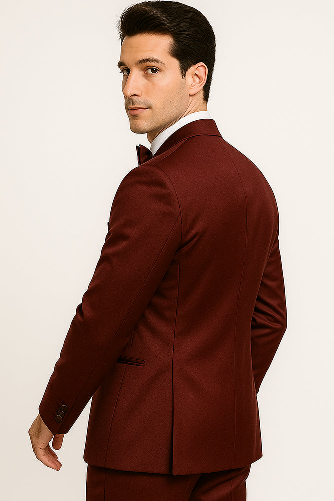 GroomFit: Burgundy Satin Tuxedo Ensemble