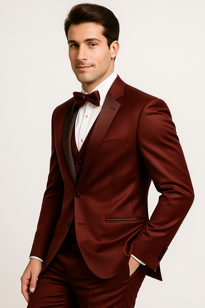 GroomFit: Burgundy Satin Tuxedo Ensemble