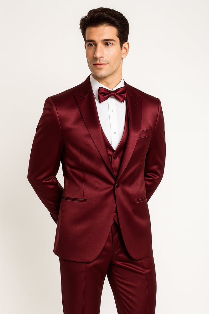 GroomFit: Burgundy Satin Tuxedo Ensemble