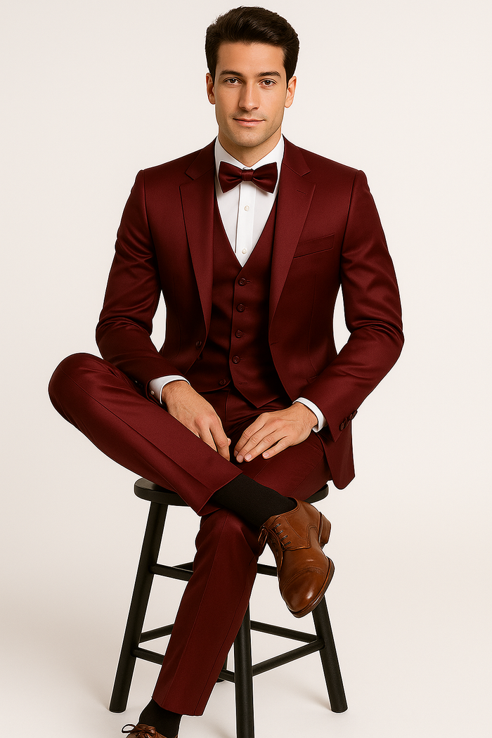 GroomFit: Burgundy Satin Tuxedo Ensemble