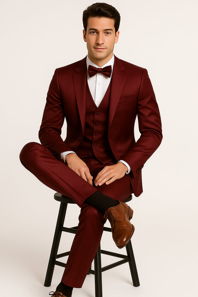 GroomFit: Burgundy Satin Tuxedo Ensemble