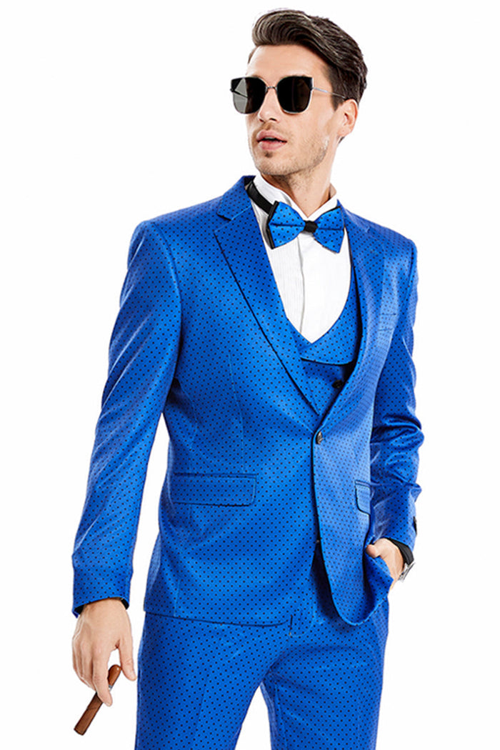 Men's Royal Blue & Black Vested Prom Suit by Tazzio Suits