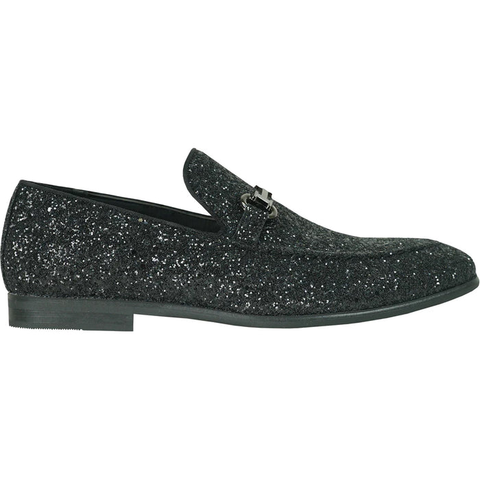 Bravo Mens Modern Glitter Sequin Prom Tuxedo Buckle Loafer in Black - Men's Dress Shoes