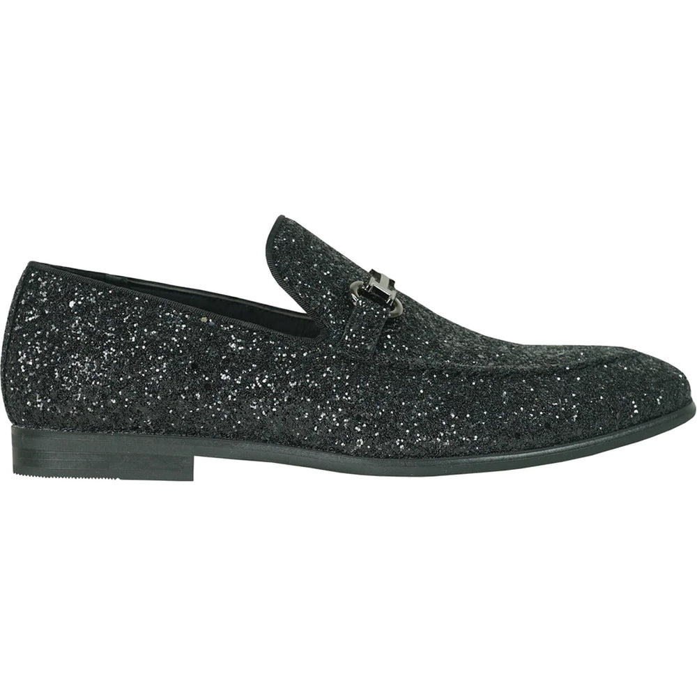 Bravo Mens Modern Glitter Sequin Prom Tuxedo Buckle Loafer in Black - Men's Dress Shoes
