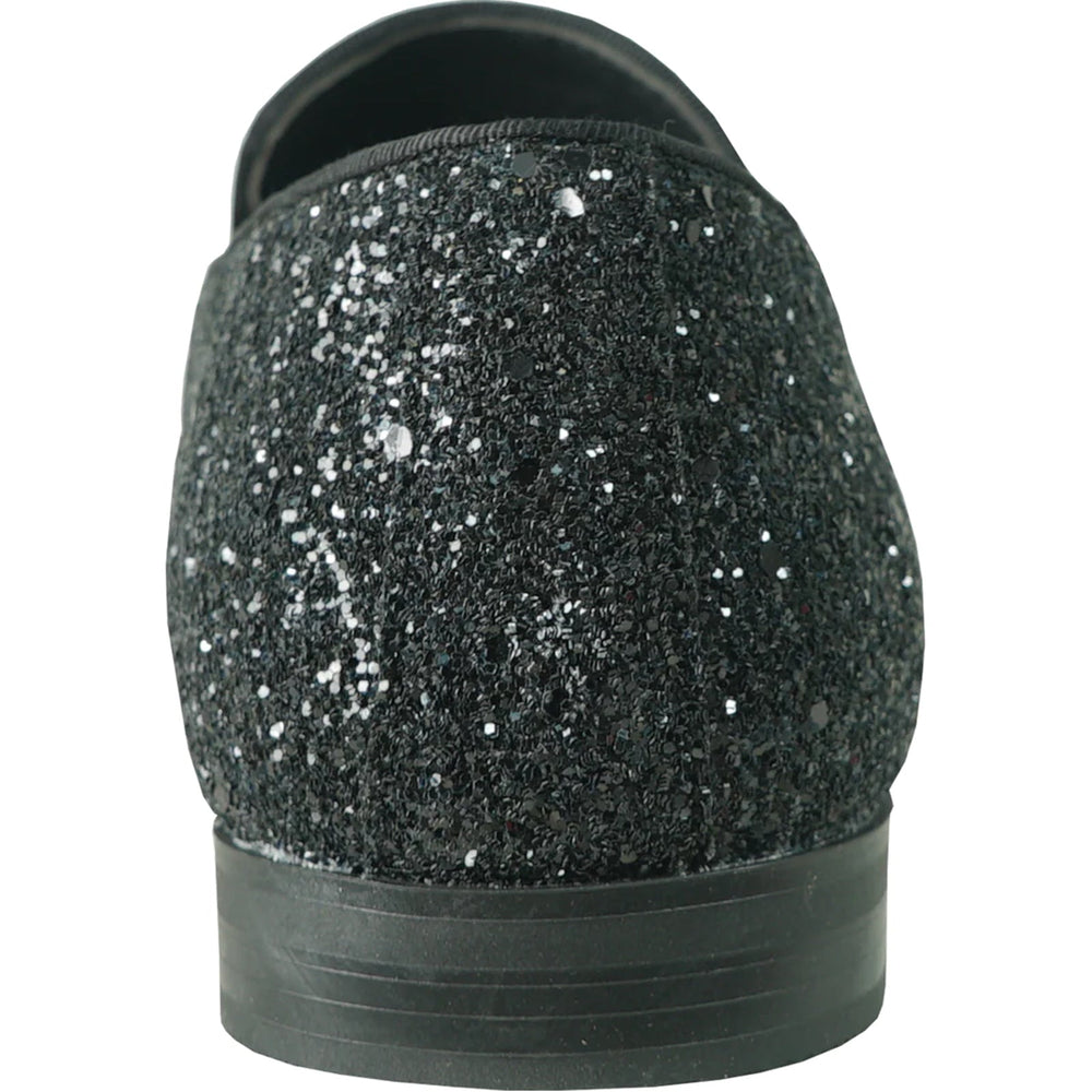 Bravo Mens Modern Glitter Sequin Prom Tuxedo Buckle Loafer in Black - Men's Dress Shoes