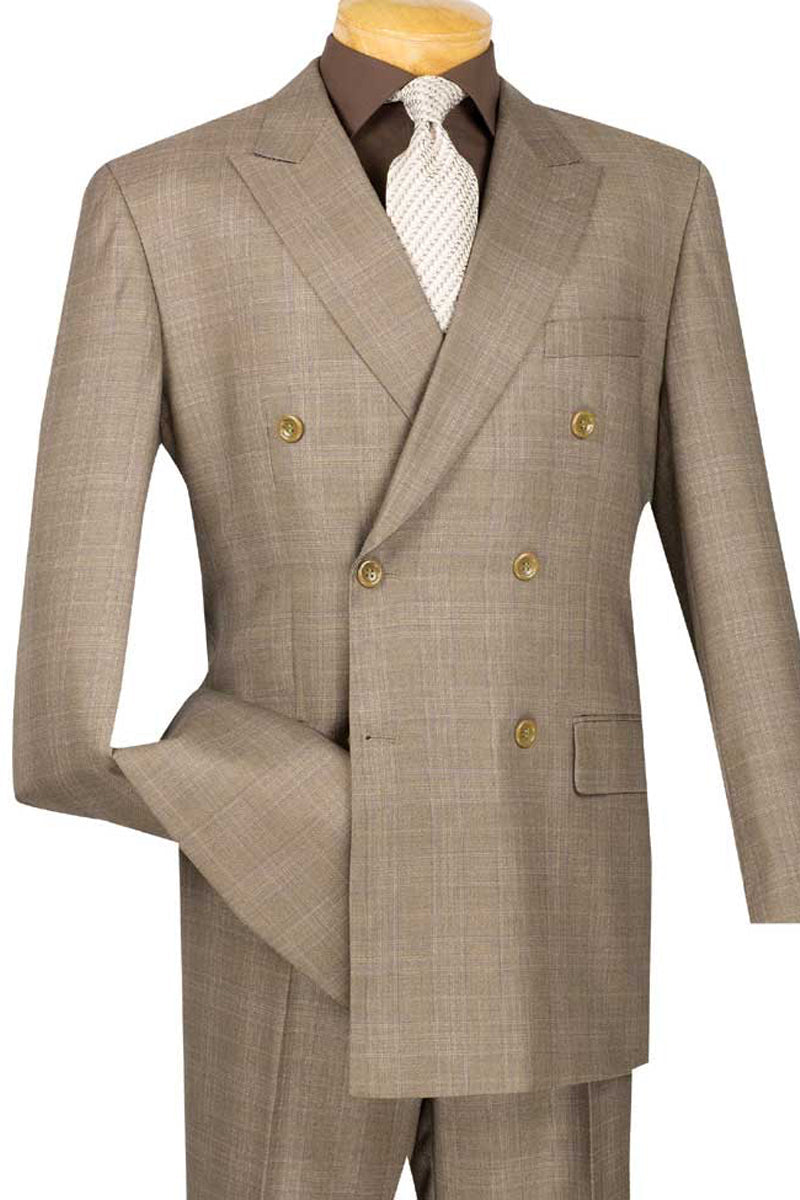 Mens Classic Wool Feel Double Breasted Suit in Brown main image 0