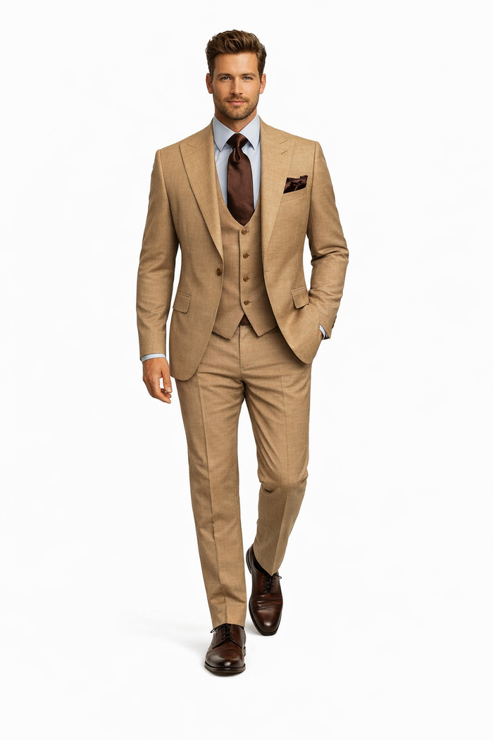 Camel Crest Tan Crosshatch 3-Piece Heritage Suit by Rossiman