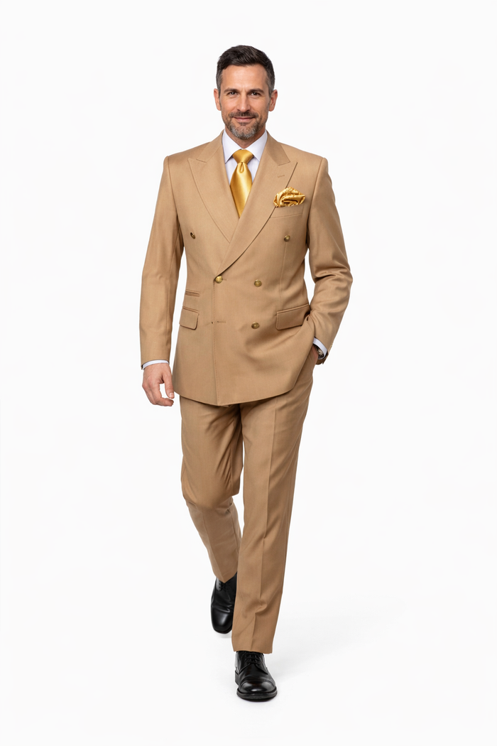Savoy Camel Gold-Button Double-Breasted Suit