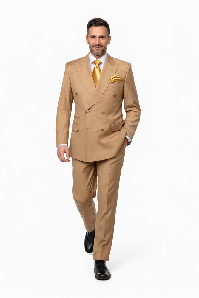 Savoy Camel Gold-Button Double-Breasted Suit