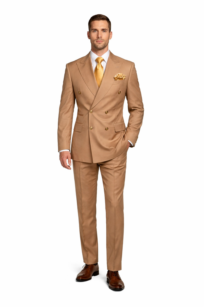 Savoy Camel Gold-Button Double-Breasted Suit