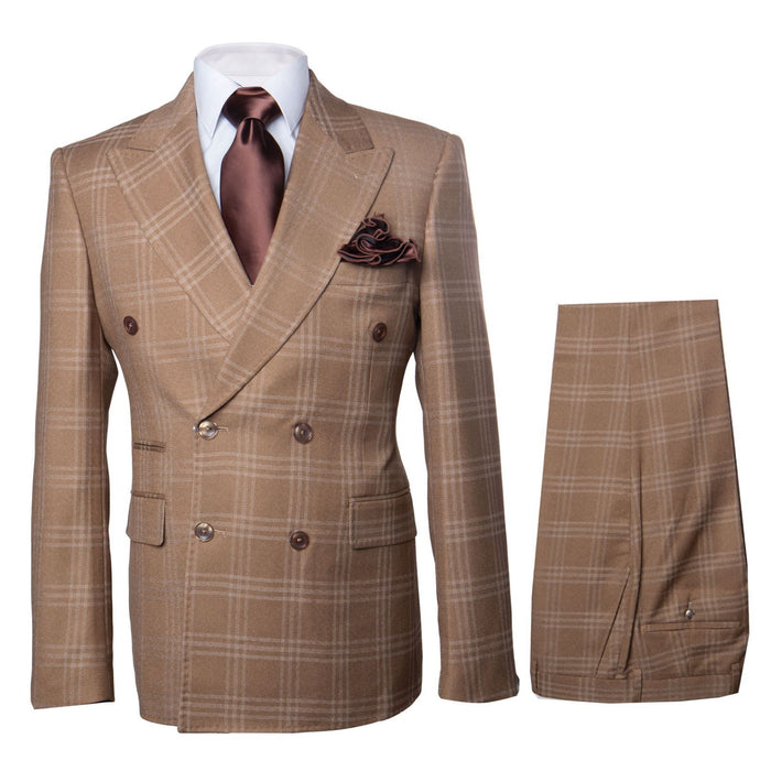 Rossiman Camel Regent Plaid Double-Breasted 3-Piece Heritage Suit