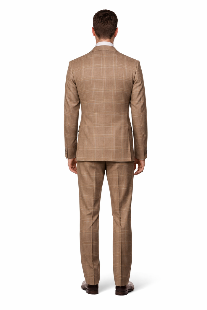Rossiman Camel Regent Plaid Double-Breasted 3-Piece Heritage Suit