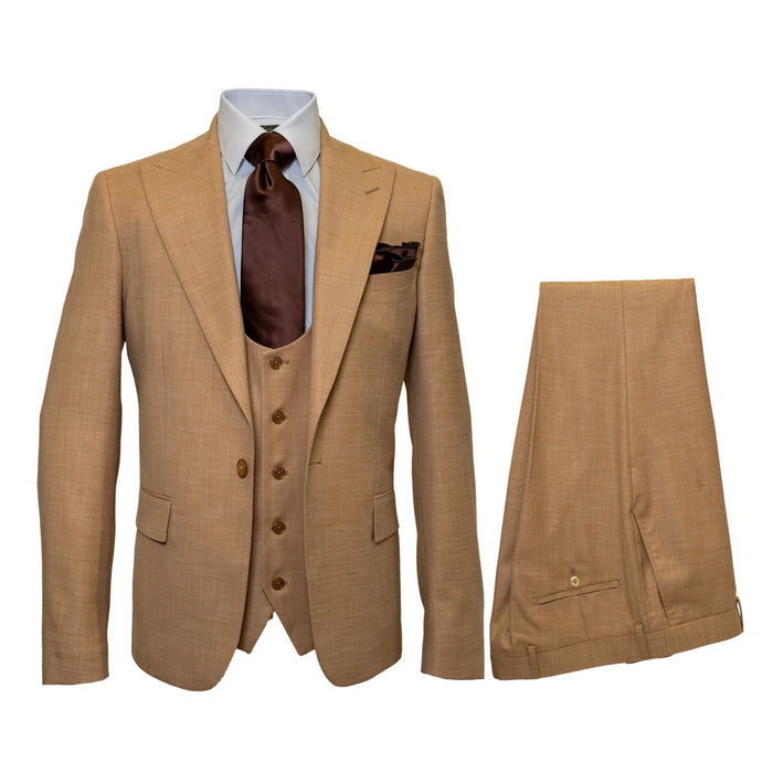 Camel Crest Tan Crosshatch 3-Piece Heritage Suit by Rossiman