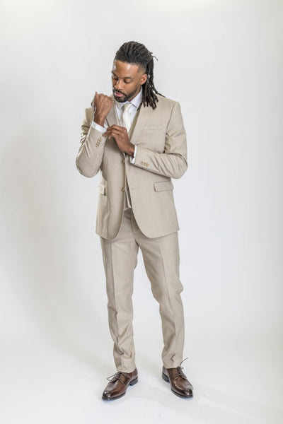 Caravelli Suit - Designer Caravelli Jacket and Pants in Color Solid Beige