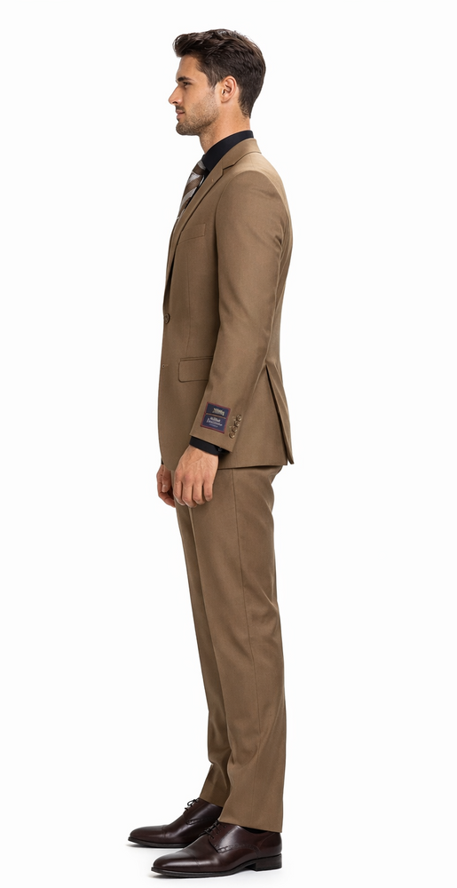 Carlo Lusso Brown Two-button Poly Blend Suit