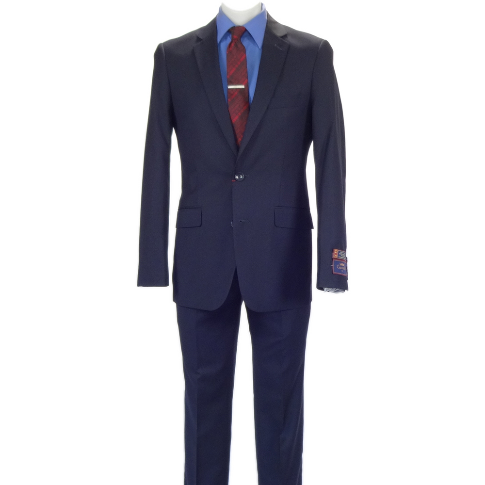 Carlo Lusso Navy Two-button Poly Blend Suit