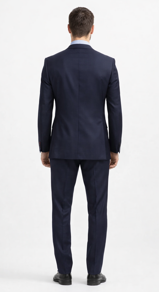 Carlo Lusso Navy Two-button Poly Blend Suit