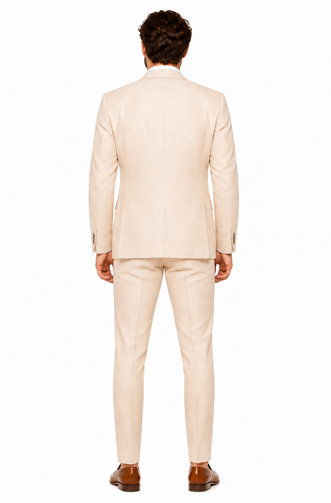 Champagne Color Suit With Double Breasted Vest in Light Tan Sand Color - Slim Fitted Summer Wedding Suit