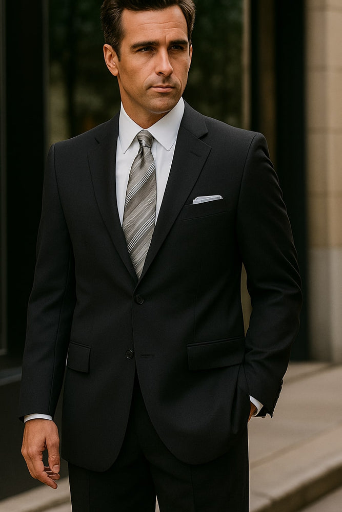 Authentic Statement Brand Men's 2 Button Suit Black- High End Suits - High Quality Suits