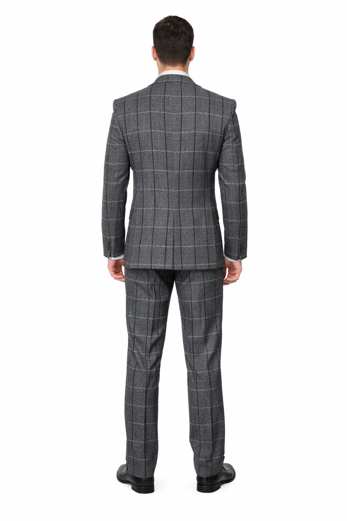 Charcoal Windowpane 3-Piece Executive Heritage Suit with Black Accents