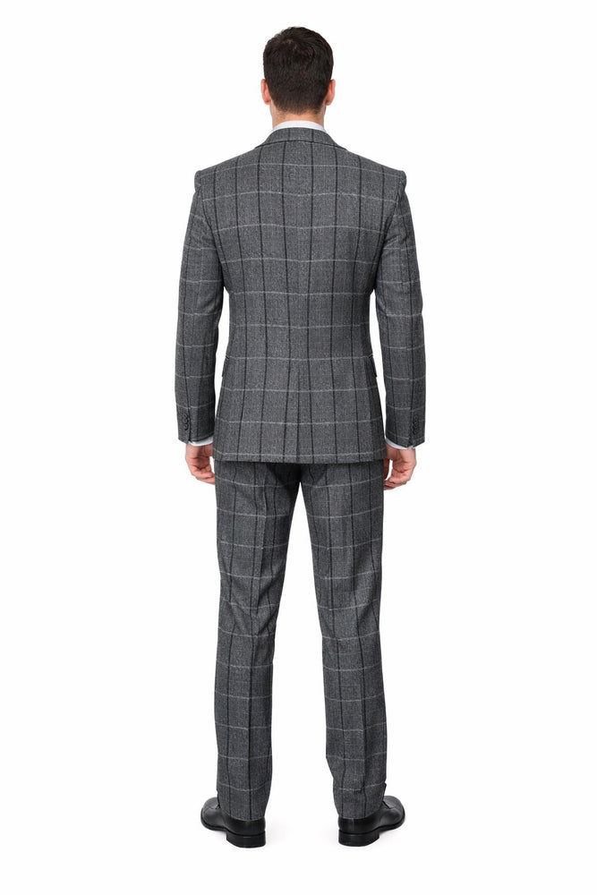 Charcoal Windowpane 3-Piece Executive Heritage Suit with Black Accents