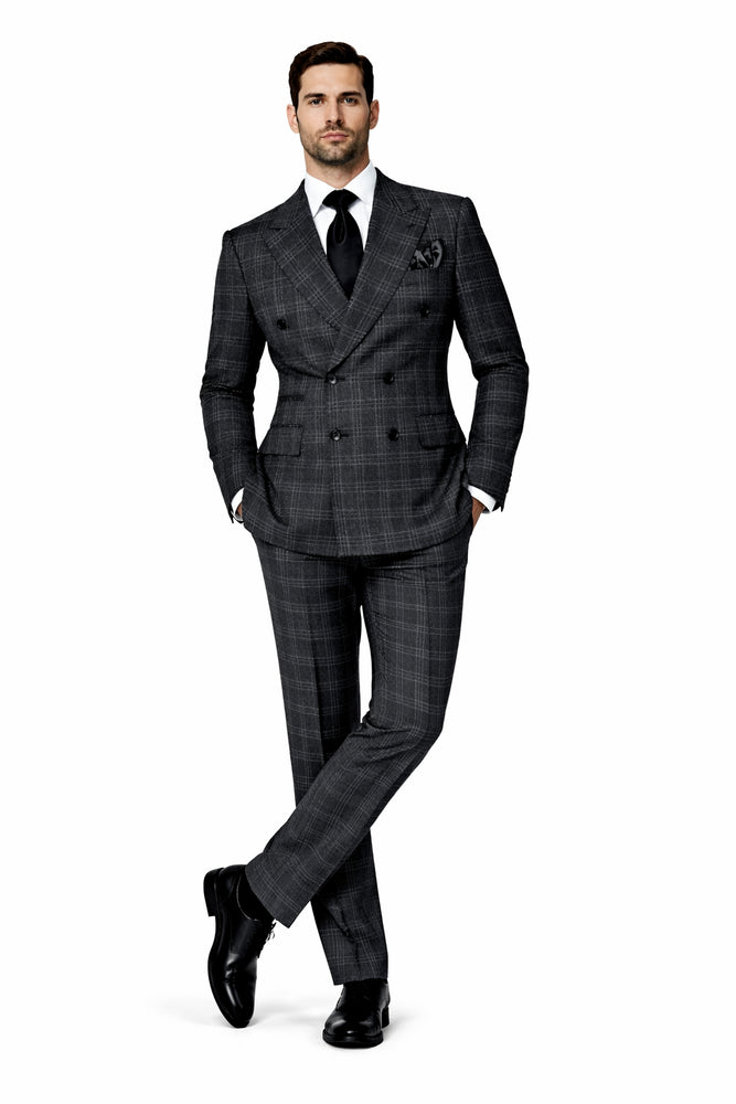 Rossiman Imperial Charcoal Plaid Double Breasted Suit