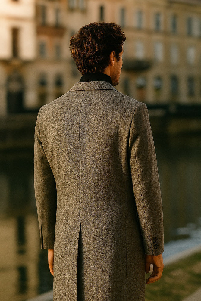 Herringbone Wool & Cashmere Chesterfield Overcoat – 1920s Full Length