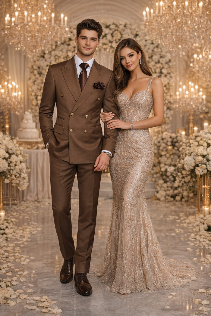 Rich Chestnut Double-Breasted Executive Suit by Rossiman