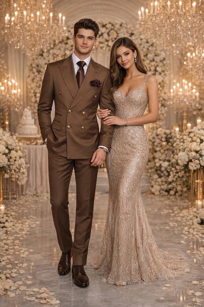 Rich Chestnut Double-Breasted Executive Suit by Rossiman