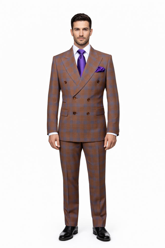 Chestnut Royale Plaid Double-Breasted 3-Piece Signature Suit