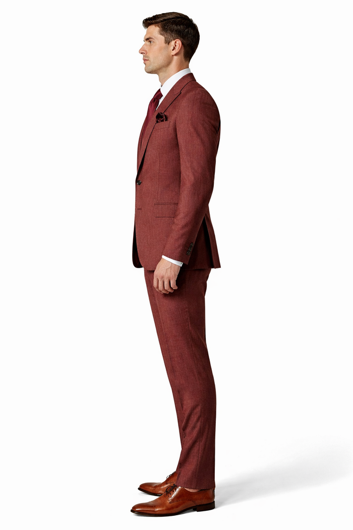 Chestnut Terra 3-Piece Modern Wedding Suit with Wine Satin