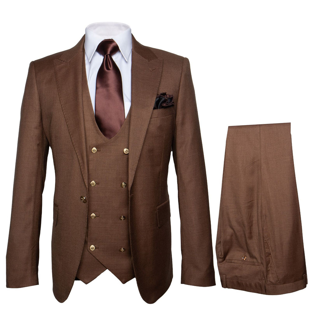 Chocolate Brown Executive Double-Breasted 3-Piece Suit by Rossiman