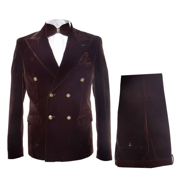 Cocoa Regent Velvet Double-Breasted Tuxedo Suit by Rossiman