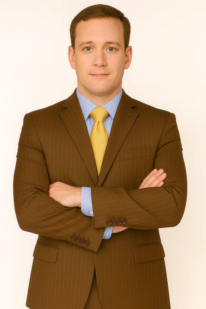 Brown Pinstripe Feel Poly-Rayon Three ~ 3 Buttons Style Suit Pleated Pants